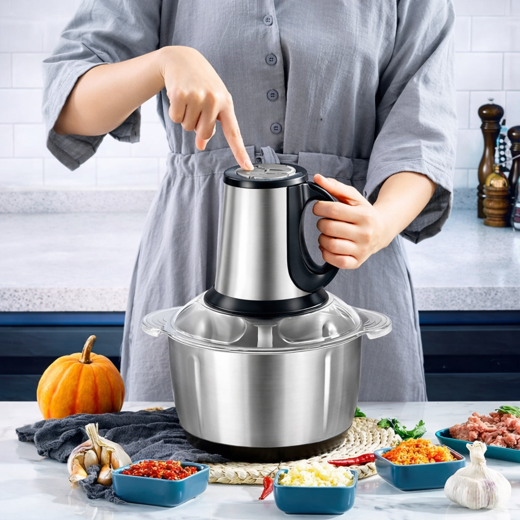 2L Electric Food Chopper 500W Stainless Steel Bowl with 2 Speed Push Button