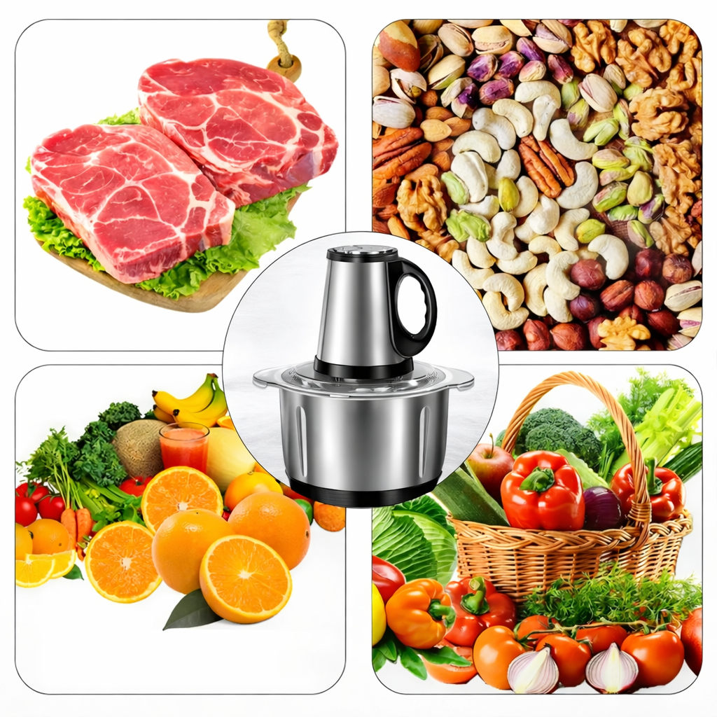 2L Electric Food Chopper 500W Stainless Steel Bowl with 2 Speed Push Button