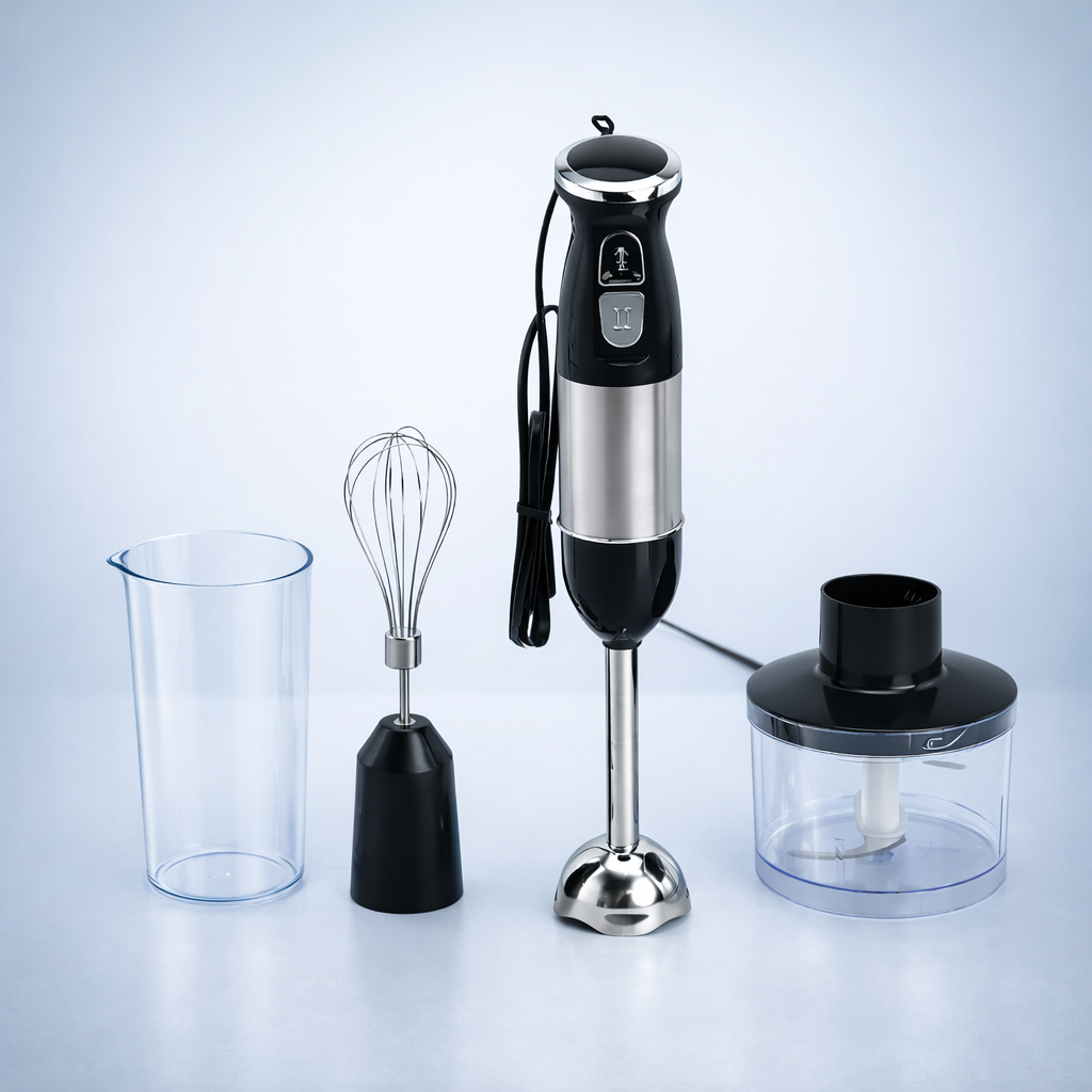 4 in 1 Hand Blender Set 500W Two Speed Stainless Steel Blades with Chopper Whisk and Beaker
