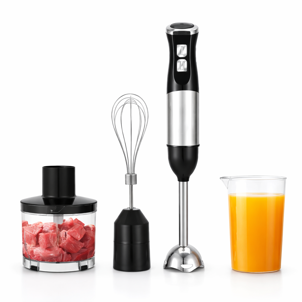 4 in 1 Hand Blender Set 500W Two Speed Stainless Steel Blades with Chopper Whisk and Beaker