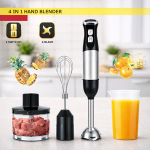 4 in 1 Hand Blender Set 500W Two Speed Stainless Steel Blades with Chopper Whisk and Beaker