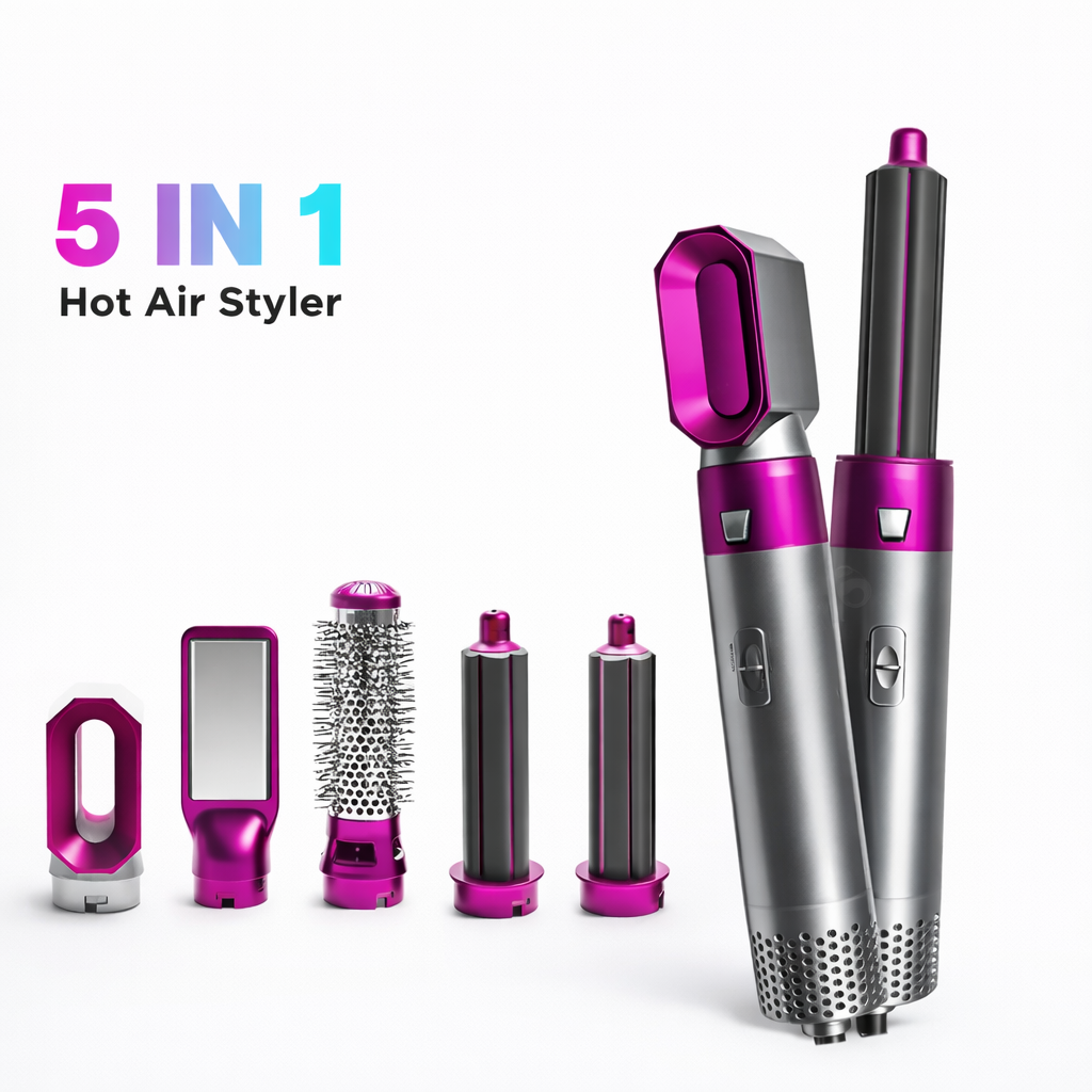 Hot Air Styler 5 in 1 with Interchangeable Attachments and Anti-Static Hair Protection