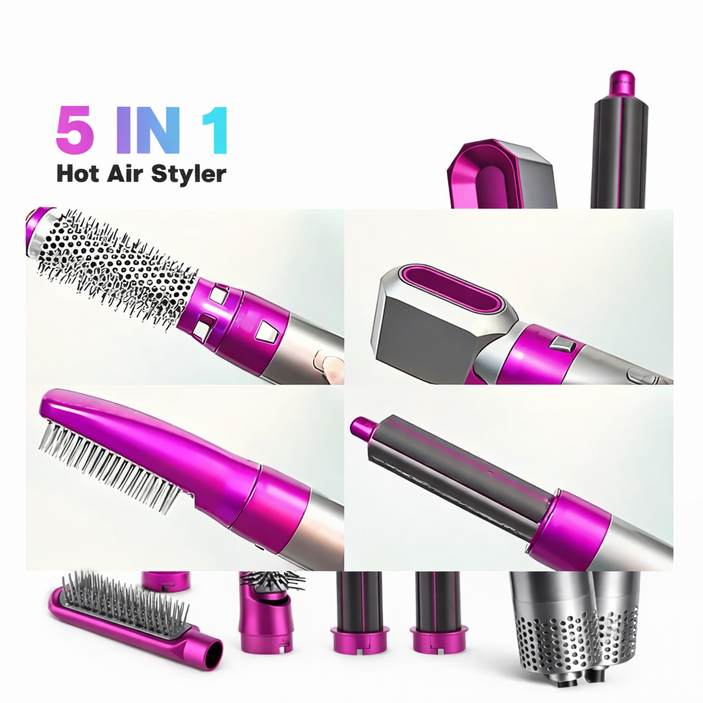 Hot Air Styler 5 in 1 with Interchangeable Attachments and Anti-Static Hair Protection