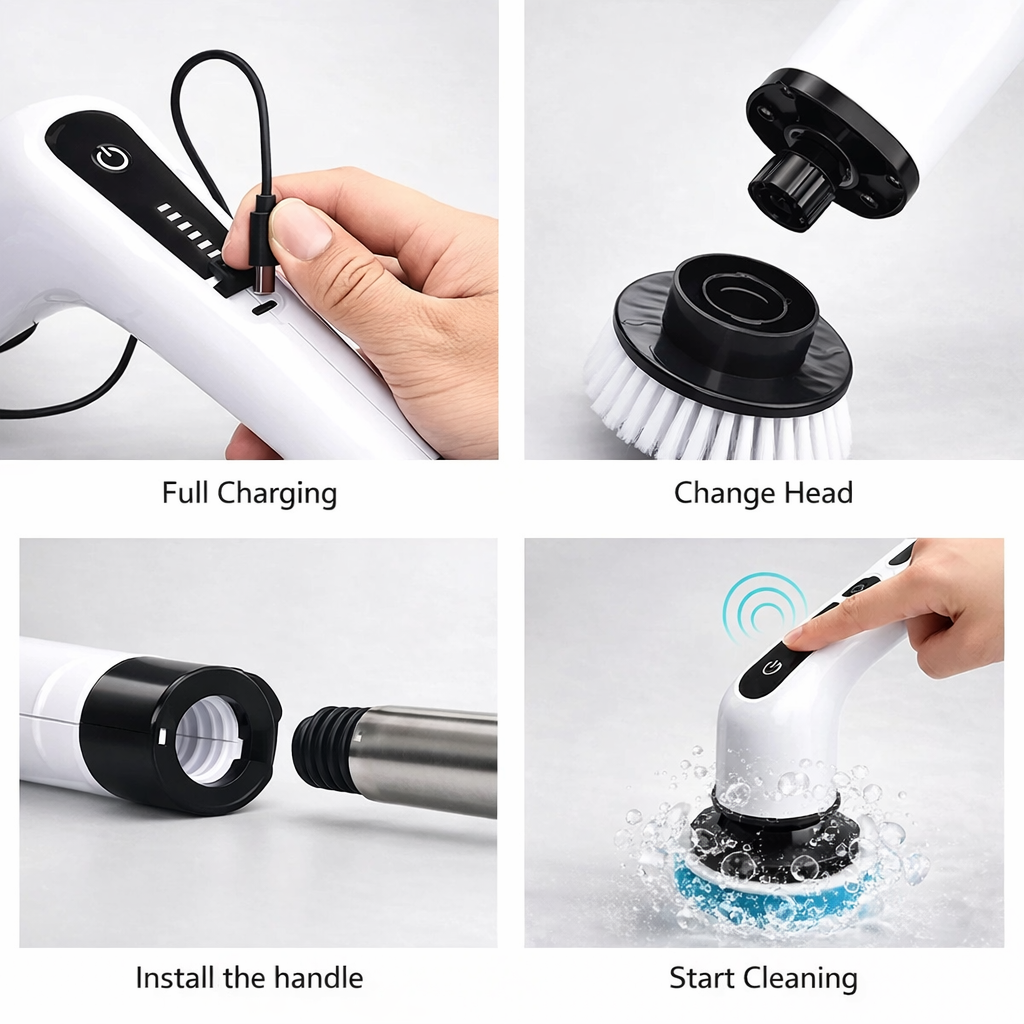 9 in 1 Electric Cleaning Brush 25W Rechargeable Power Scrubber with USB Type-C Charging