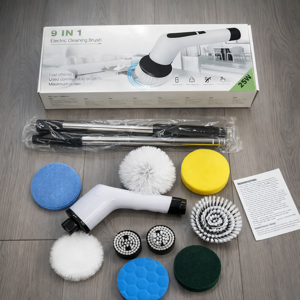 9 in 1 Electric Cleaning Brush 25W Rechargeable Power Scrubber with USB Type-C Charging
