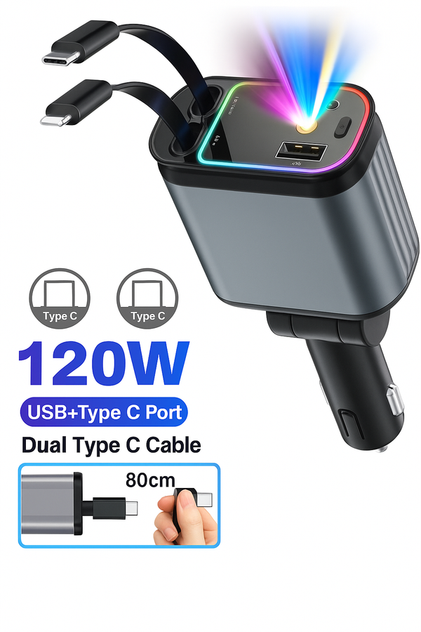Dual USB Car Charger with LED Light Fast Charging Adapter