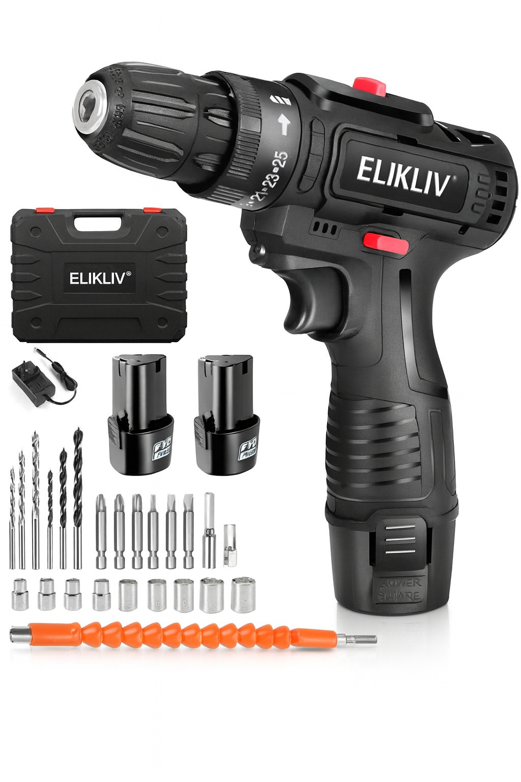Lithium Electric Drill Cordless Power Tool Double Speed Rechargeable Screwdriver Set