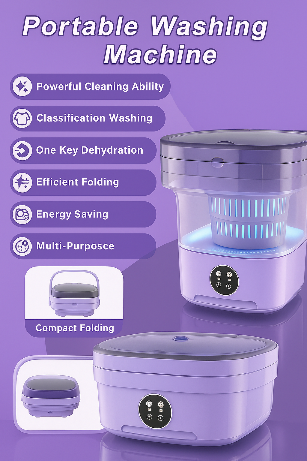 Portable Mini Washing Machine Compact Laundry Washer for Clothes