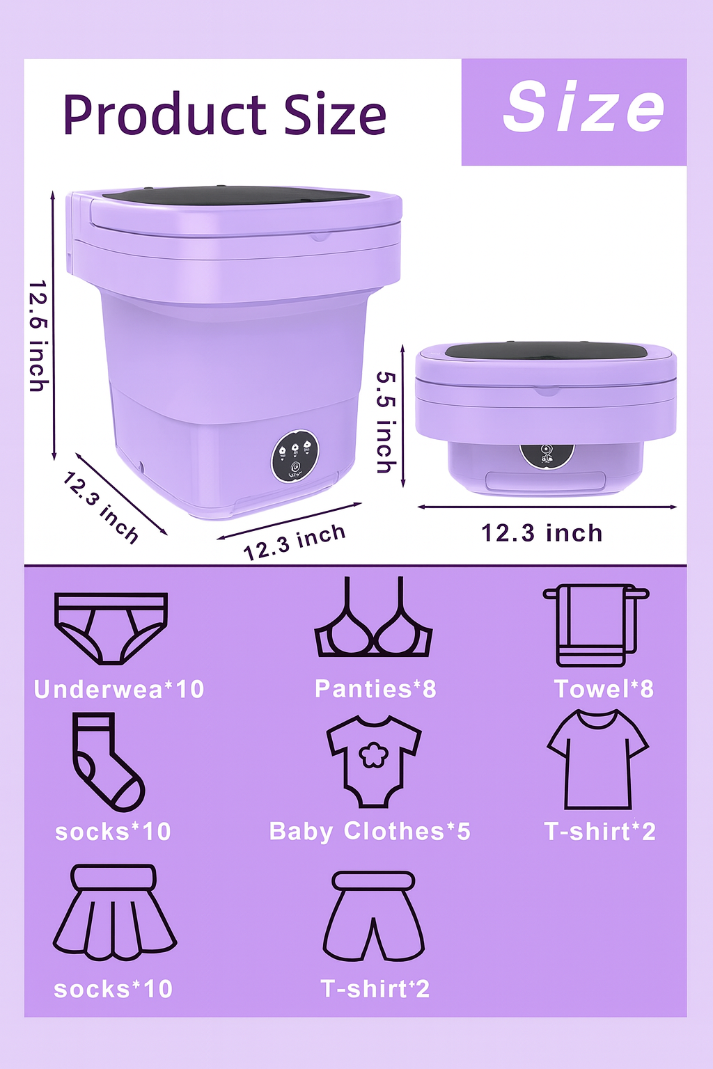 Portable Mini Washing Machine Compact Laundry Washer for Clothes