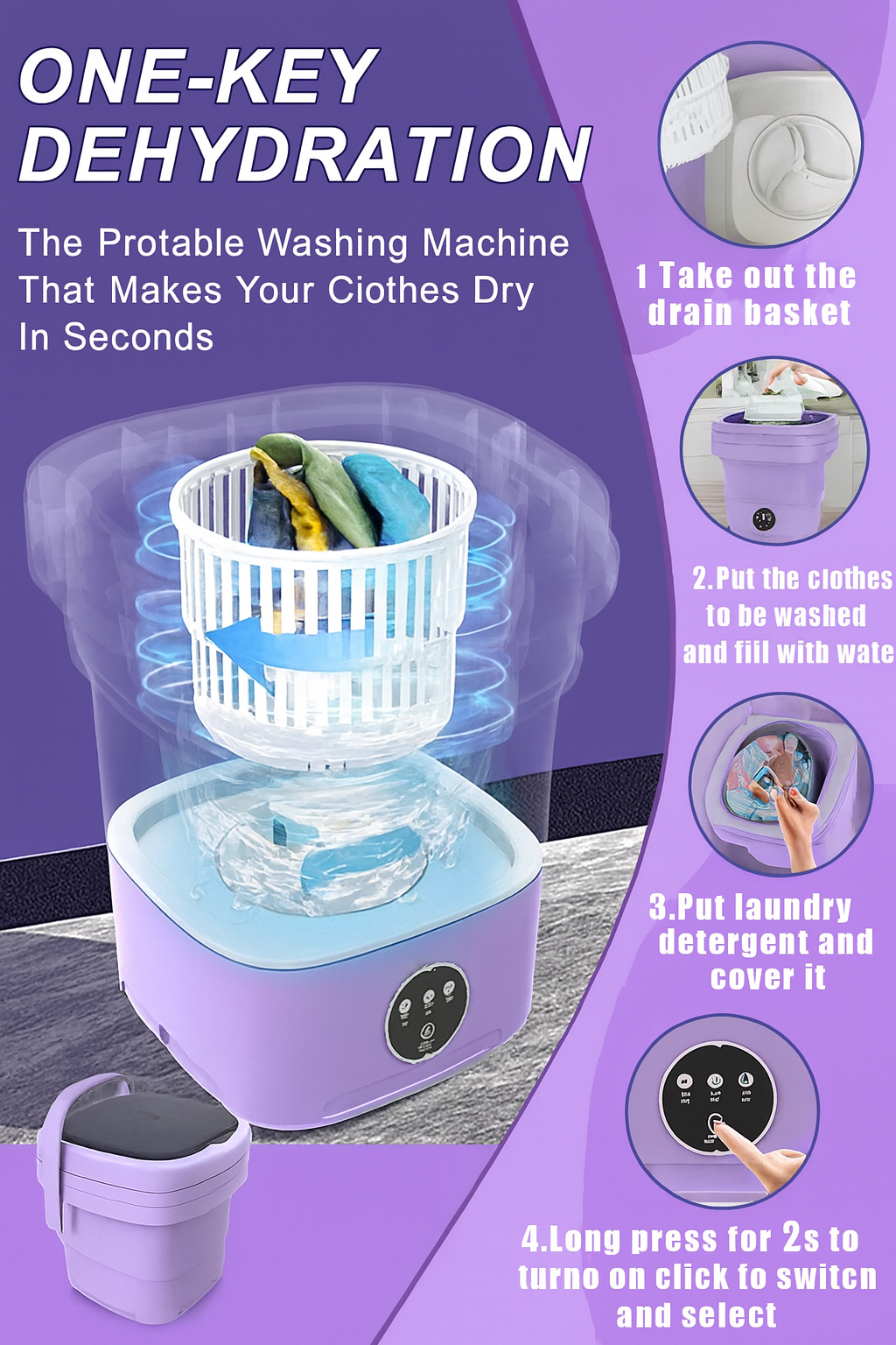 Portable Mini Washing Machine Compact Laundry Washer for Clothes