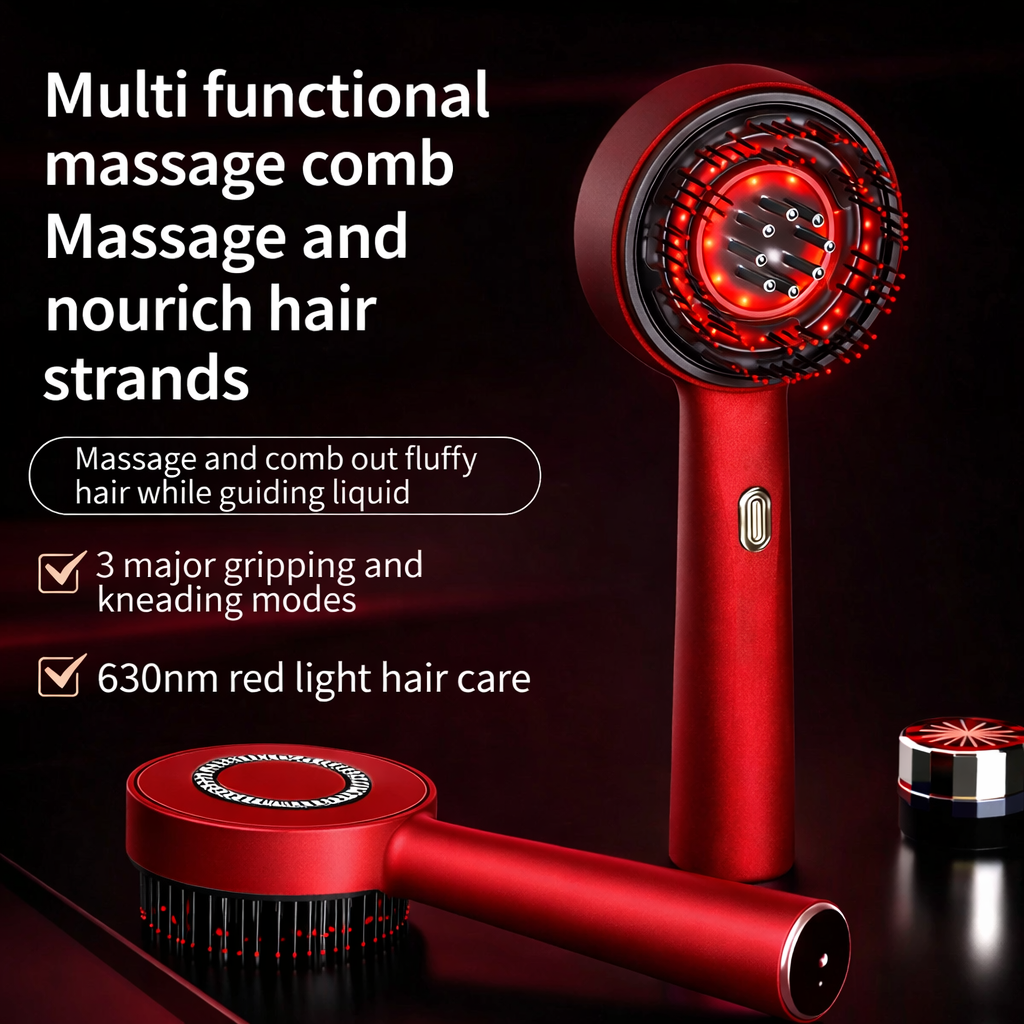Multi-Functional Electric Massage Comb with Red Light Therapy, USB Rechargeable Scalp Massager