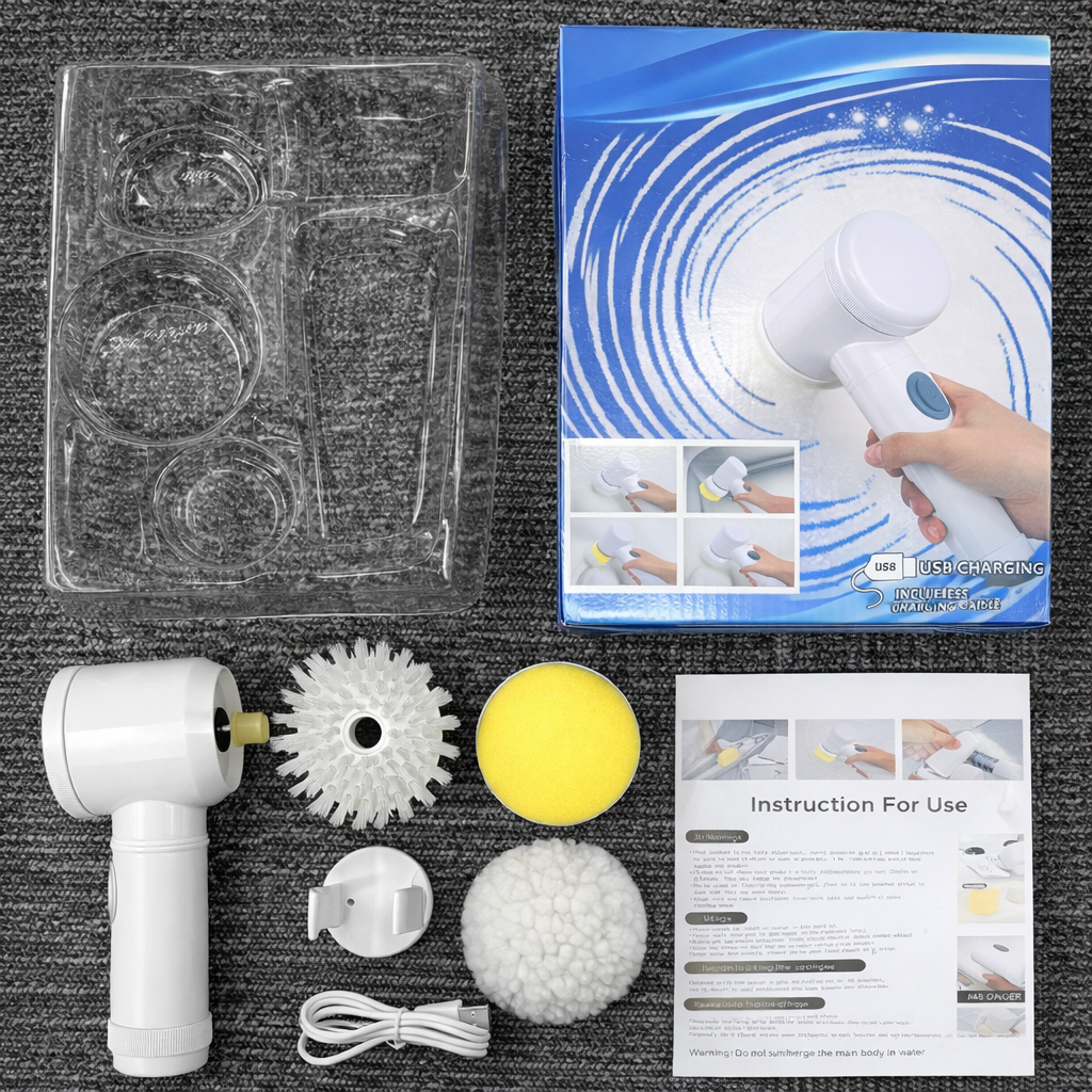 Electric Spin Scrubber 5 in 1 USB Rechargeable Cleaning Brush for Sink, Tile & Wash Basin