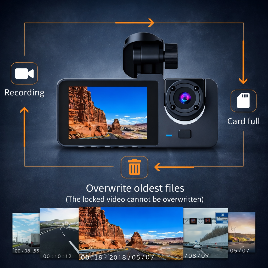 HD Vehicle Dash Camera DVR with 2.0" Screen, 170° Wide Angle, Loop Recording & G-Sensor