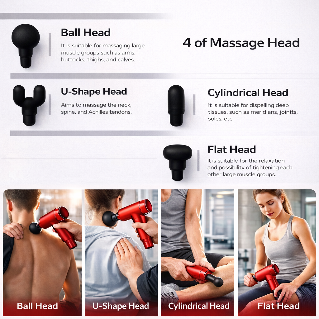 Massage Gun with Adjustable Intensity, 4 Interchangeable Massage Heads, USB Rechargeable