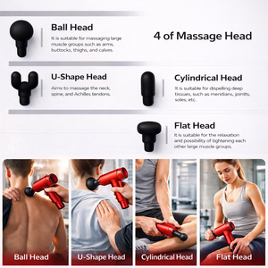 Massage Gun with Adjustable Intensity, 4 Interchangeable Massage Heads, USB Rechargeable