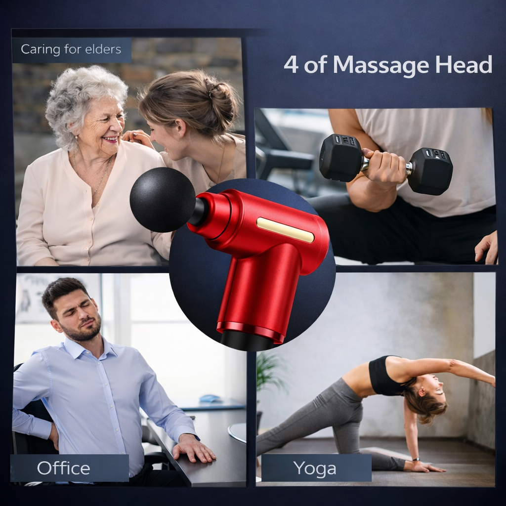 Massage Gun with Adjustable Intensity, 4 Interchangeable Massage Heads, USB Rechargeable