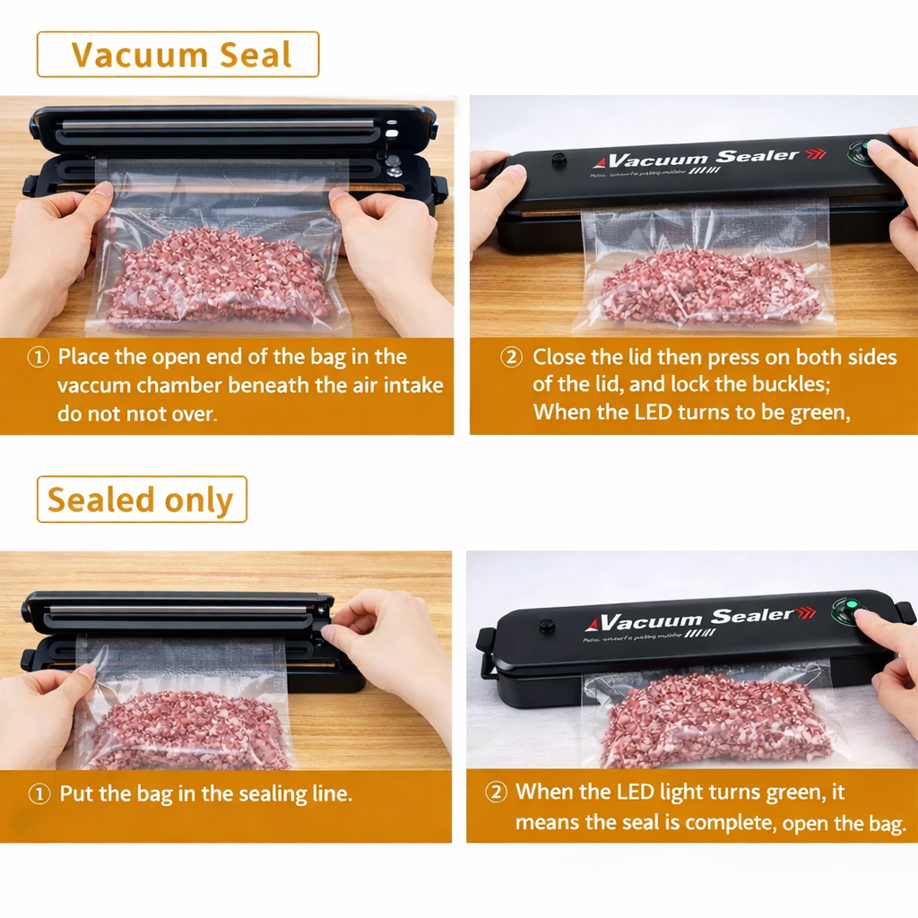 Vacuum Sealer Machine 90W Home Automatic Food Packing with 10 Bags
